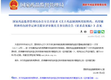 关于药品制剂所用原料药、药用辅料和药包材登记和关联审评审批有关事宜的公告（征求意见稿）